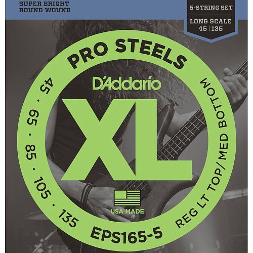 D'Addario EPS165-5 ProSteels (45-135) Комплект струн для 5-струнной бас-гитары.